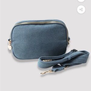 Denim crossbody bag with additional strap